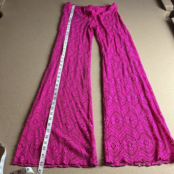 BECCA by Rebecca Virtue Boho Crochet Lace Beach Cover Up Pants - Fuchsia- Small - Picture 9 of 12